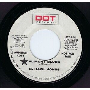 G. Hawl Jones Promo 45 Alimony Blues / While My Kids Are Holding Hymn Books VG+